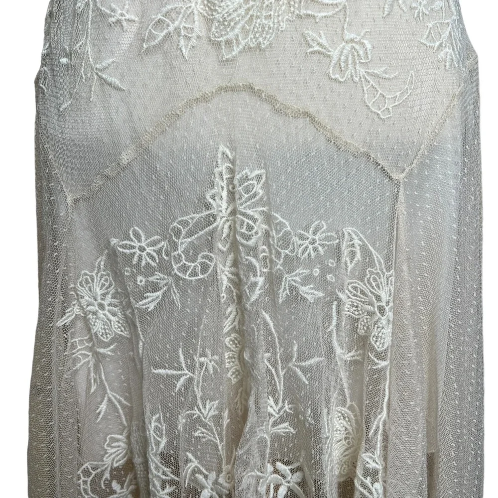 Johnny Was Biya Parchment Sheer Netting Embroidered Dress With Slip Small NWT - Picture 14 of 16